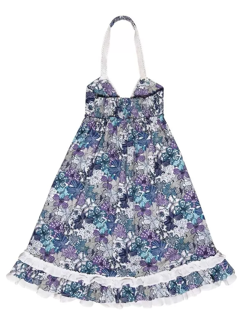 Robe Bohème Fille  Fleurie Liberty Lilas Violet Bleu  EUGENIE - La Faute à Voltaire - Blanc Bleu marine Blanc