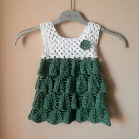 Robe bébé coton blanc/vert fait main au crochet