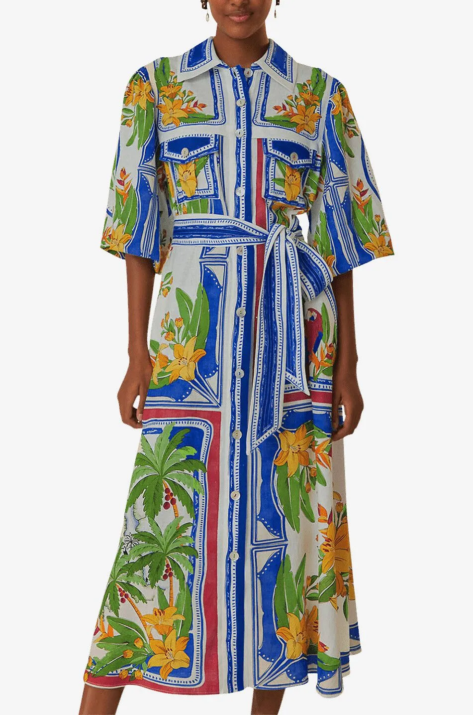 Robe chemise midi en lin mélangé Tropical Destination