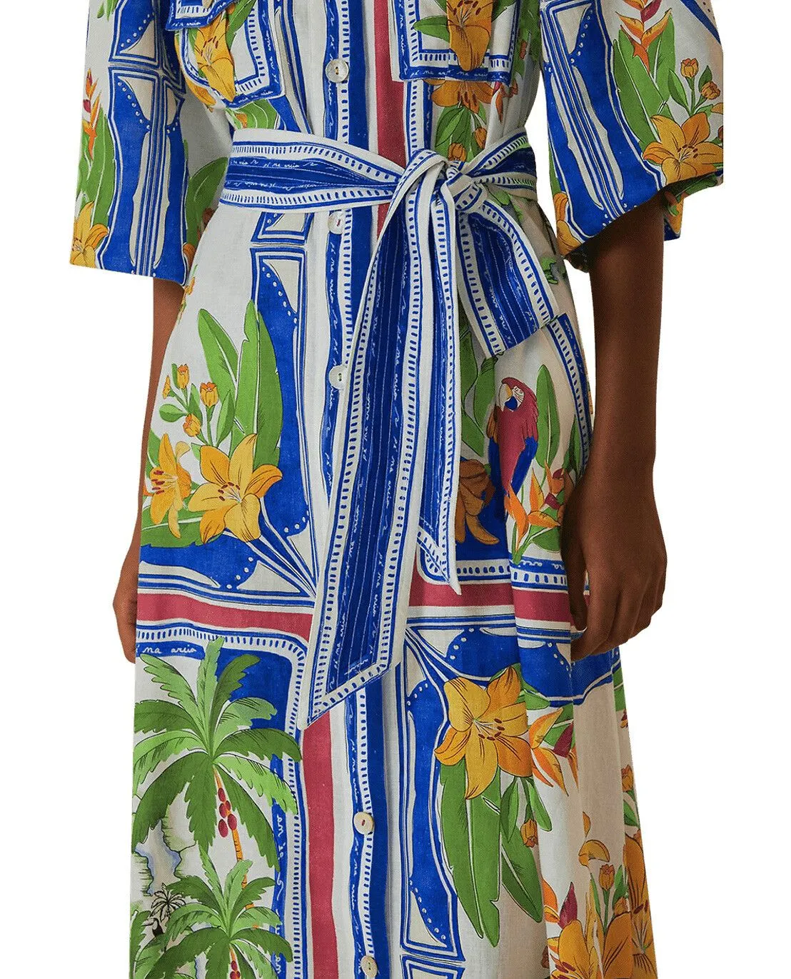 Robe chemise midi en lin mélangé Tropical Destination