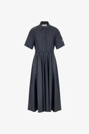 Robe chemise midi en popeline technique à manches courtes