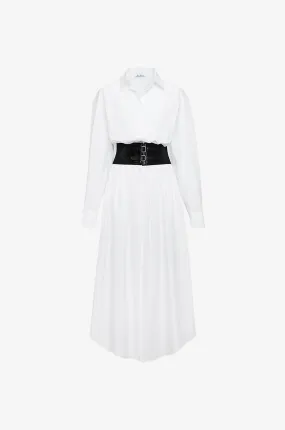 Robe chemise midi en popeline à ceinture