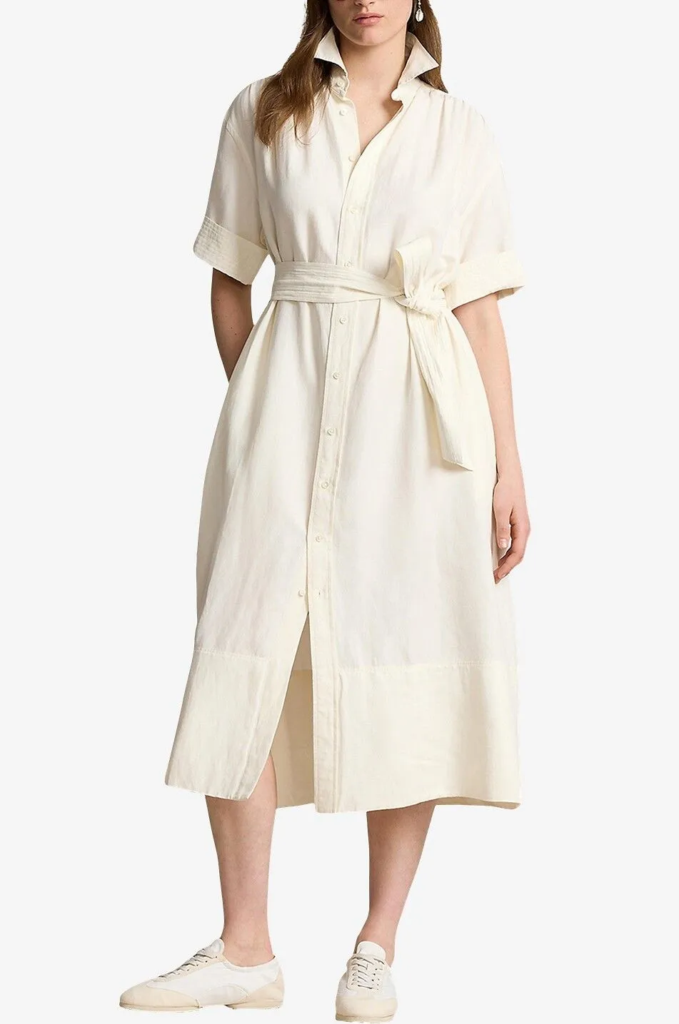 Robe chemise midi en soie mélangée