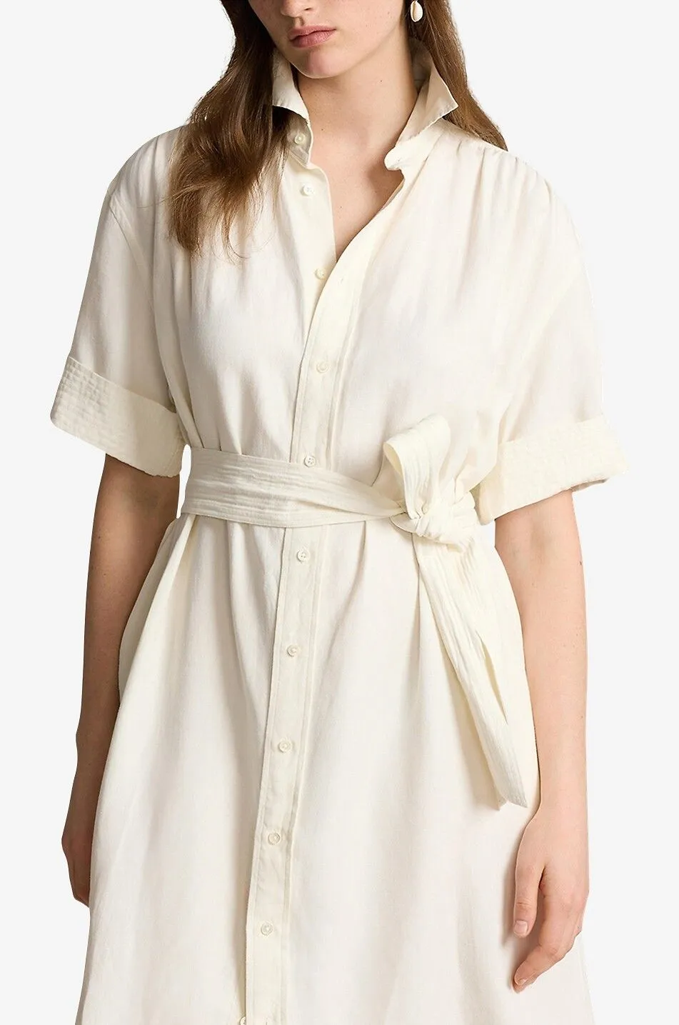 Robe chemise midi en soie mélangée