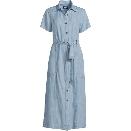 Robe Chemise Midi Légère TENCEL à Manches Courtes, Femme Stature Standard