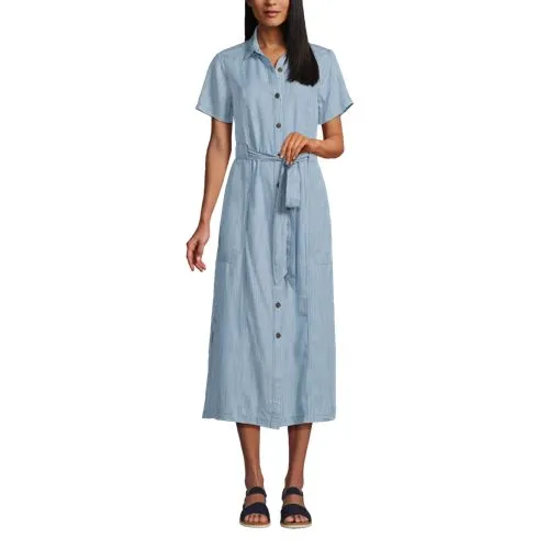 Robe Chemise Midi Légère TENCEL à Manches Courtes, Femme Stature Standard