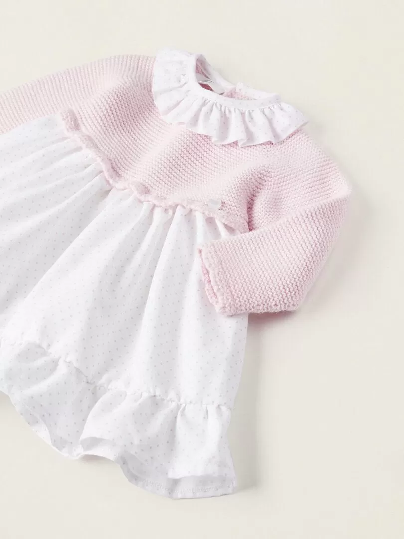 Robe Combinée en Maille et Coton pour Nouveau-Né manches longues BALMORAL'S AFTERNOONS - Rose clair