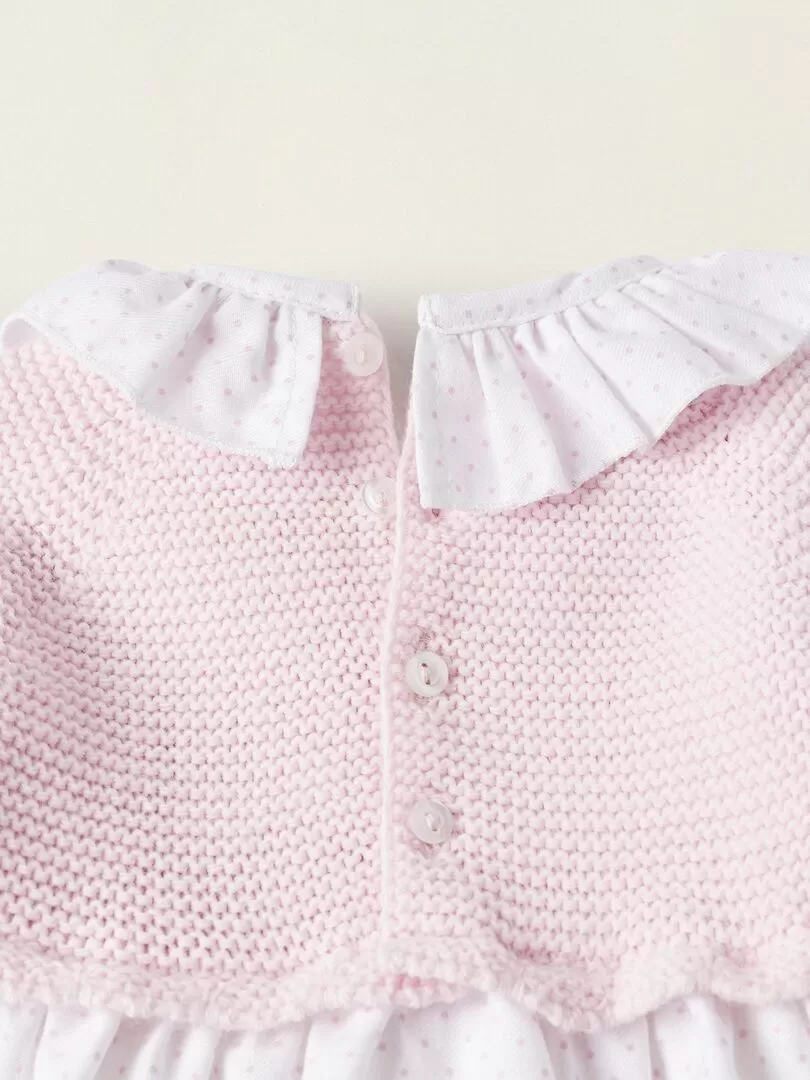 Robe Combinée en Maille et Coton pour Nouveau-Né manches longues BALMORAL'S AFTERNOONS - Rose clair