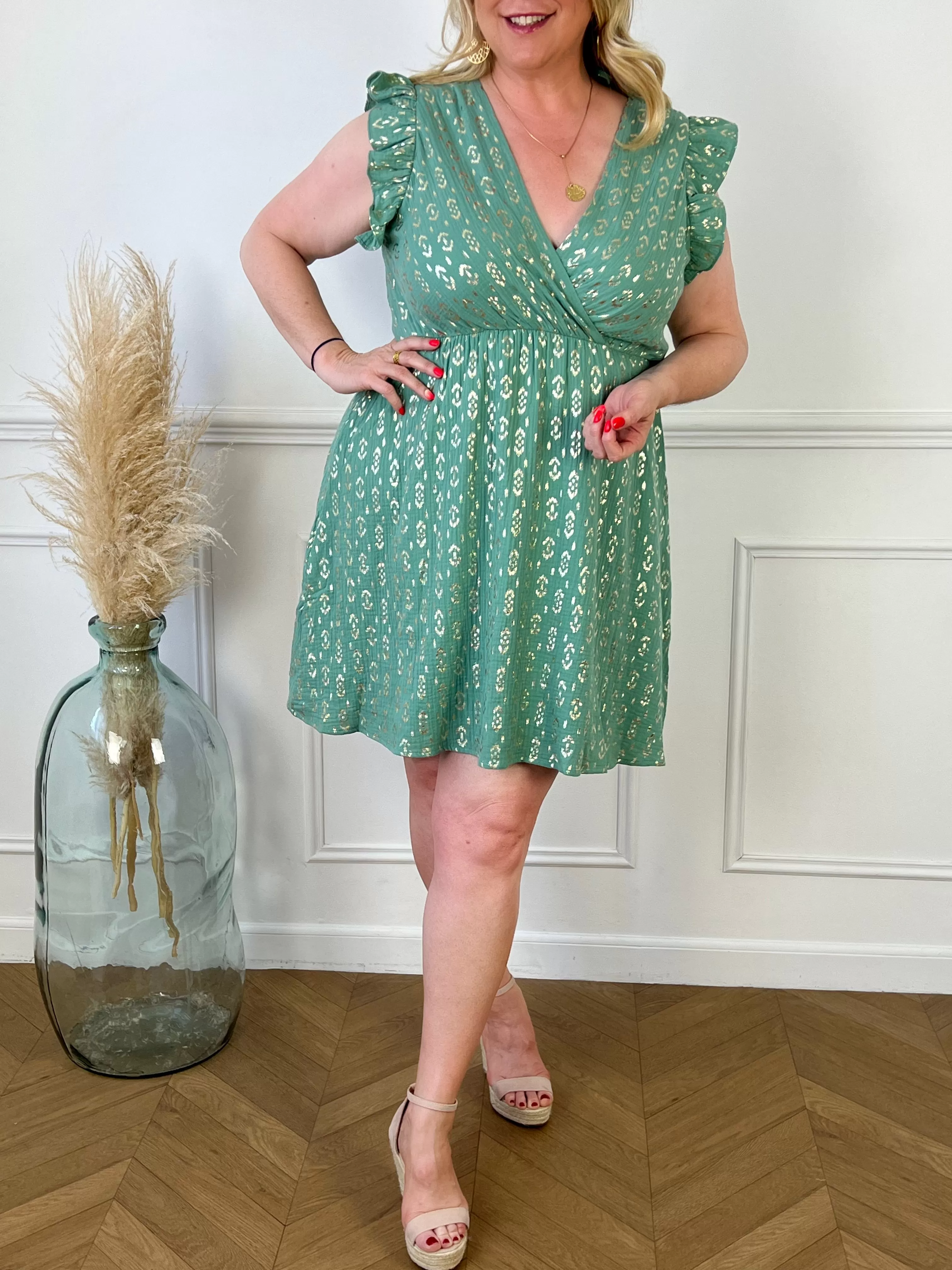 Robe courte verte : Fleur