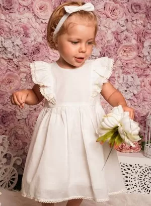 Robe cérémonie bébé fille coton + bandeau