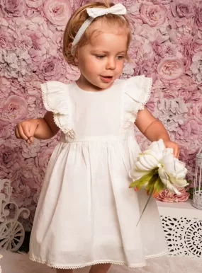 Robe cérémonie bébé fille coton + bandeau