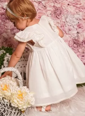 Robe cérémonie bébé fille coton + bandeau