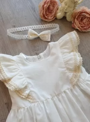 Robe cérémonie bébé fille coton + bandeau