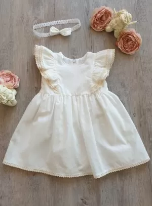 Robe cérémonie bébé fille coton + bandeau