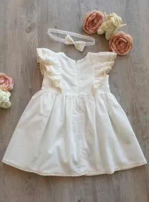 Robe cérémonie bébé fille coton + bandeau