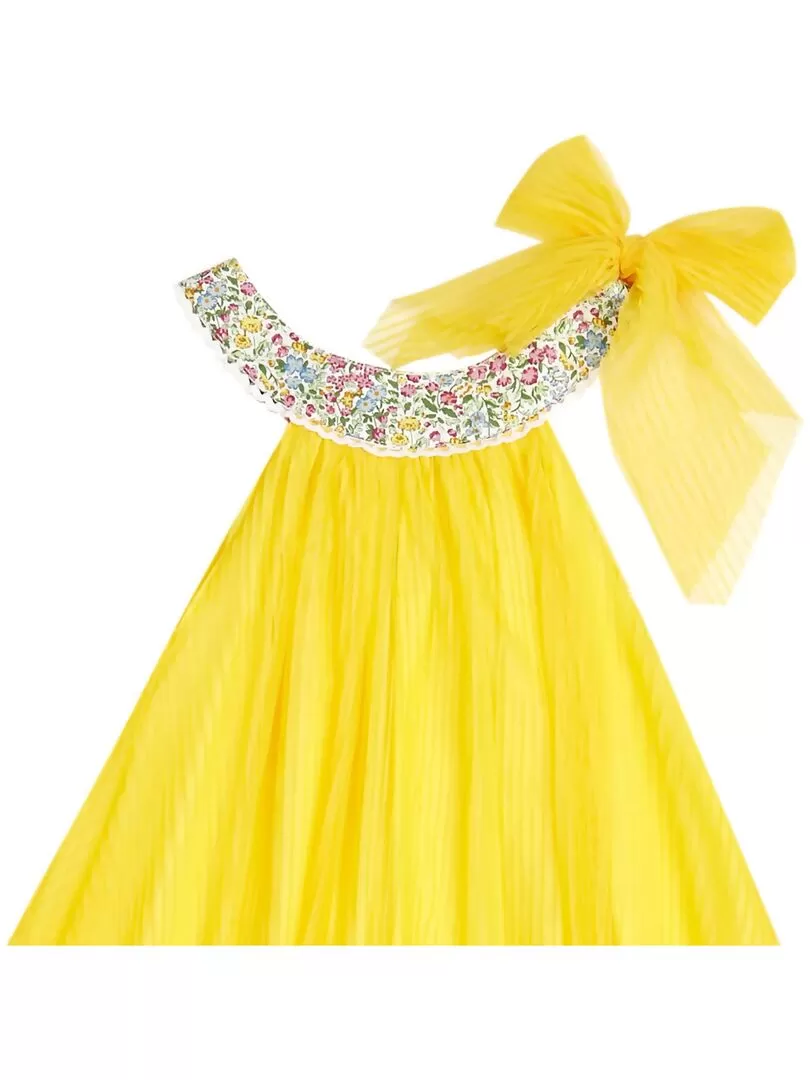 Robe Cérémonie Fille  Voile Jaune Col Fleuri Liberty Lilas  ALIZEE - La Faute à Voltaire - Jaune