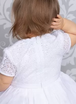 Robe de baptême longue bébé fille coton + bandeau