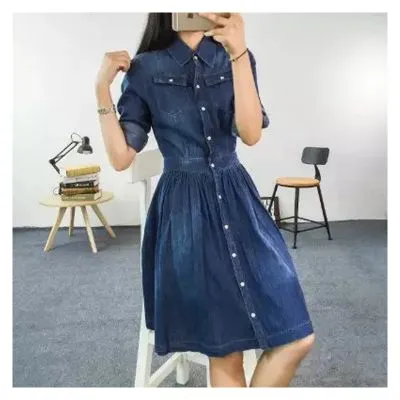 Robe denim manches roulées