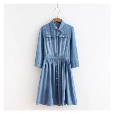 Robe denim manches roulées