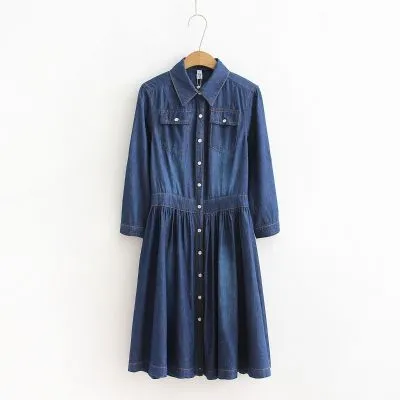 Robe denim manches roulées