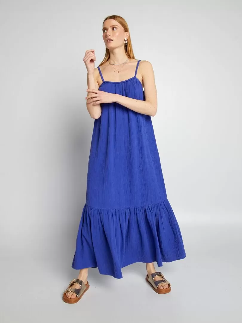 Robe longue à bretelles tressées - Bleu