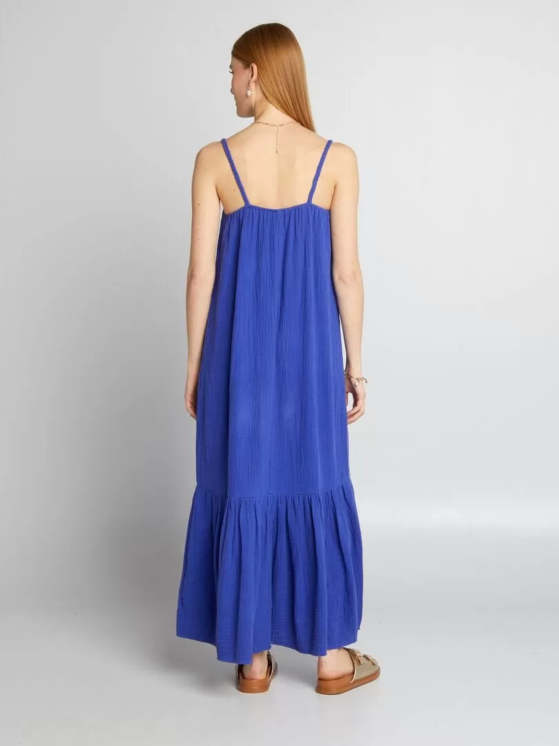 Robe longue à bretelles tressées - Bleu