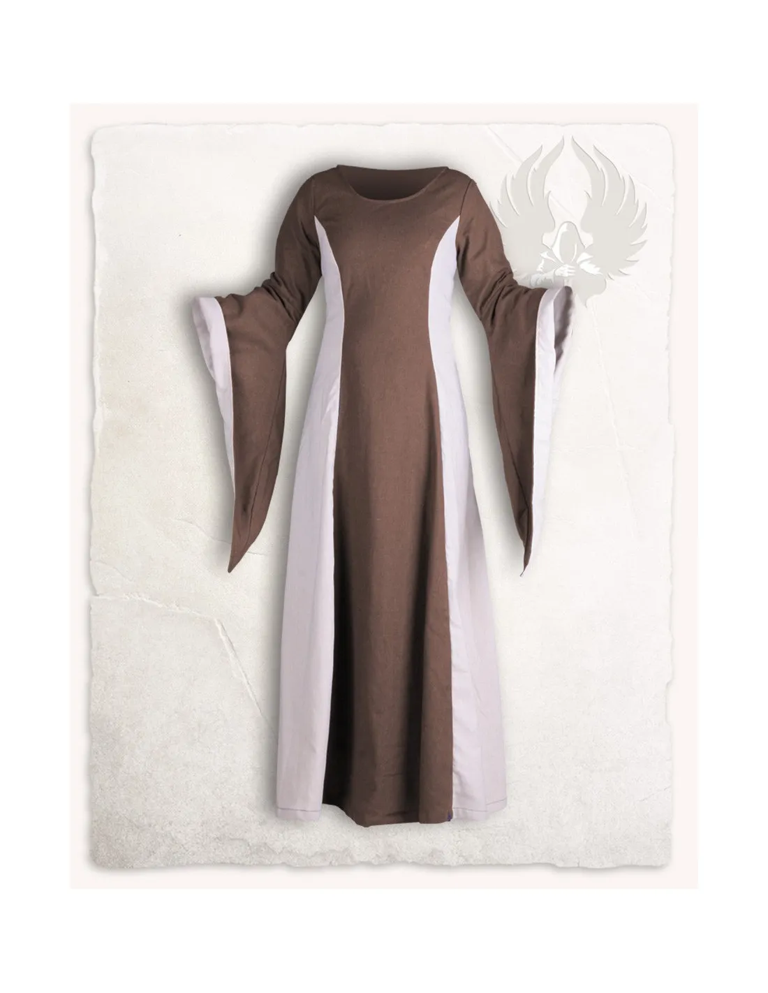 Robe médiévale en coton modèle Calla, marron-crème ⚔️ Boutique Épées