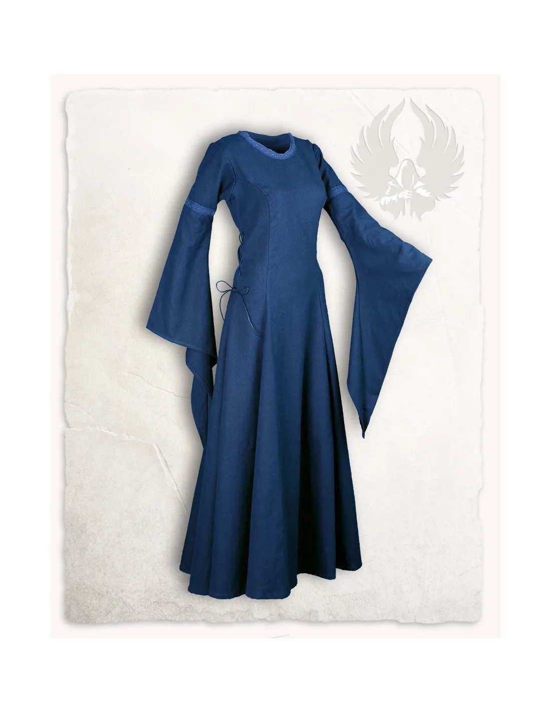 Robe médiévale en coton premium modèle Lenora, bleu ⚔️ Boutique Épées