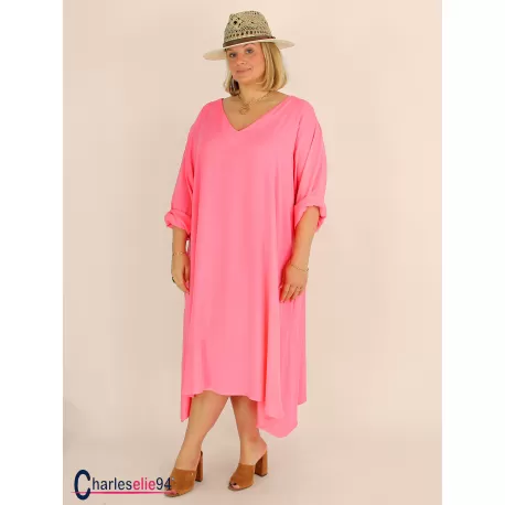 Robe oversize unie été BRENTA corail