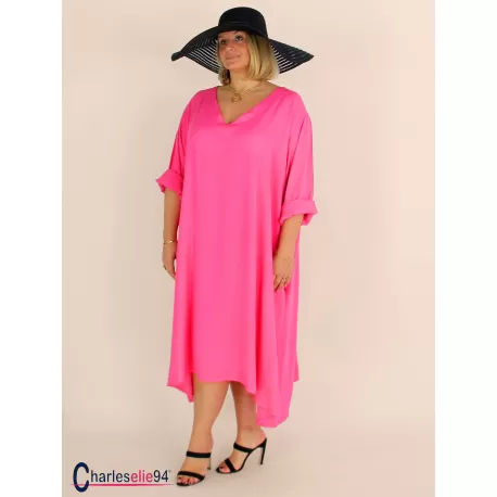 Robe oversize unie été BRENTA fuchsia