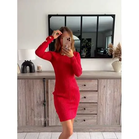 Robe pull Ambre rouge coupe cintrée manches longues