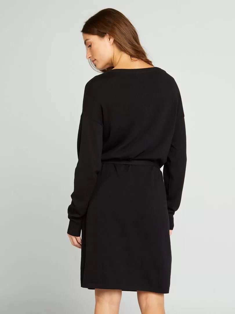 Robe pull avec ceinture à nouer - Noir