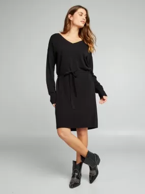 Robe pull avec ceinture à nouer - Noir