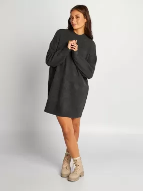 Robe pull courte en maille uni - Gris