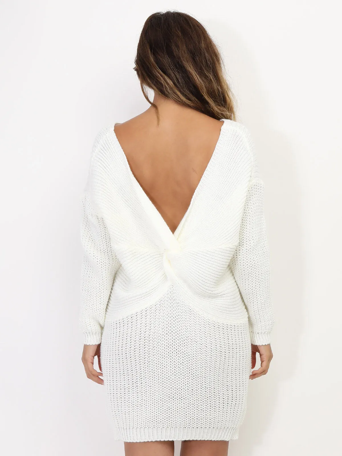 Robe pull dos torsadé- Blanc