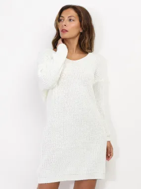 Robe pull dos torsadé- Blanc