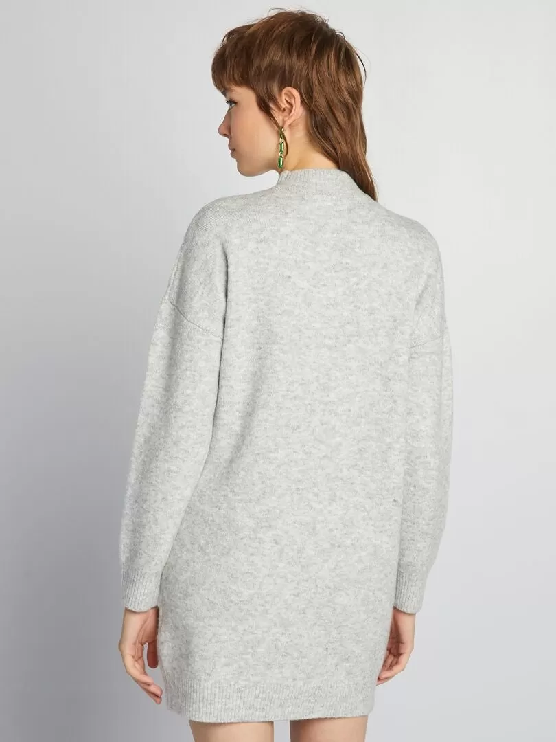 Robe pull en maille torsadée - Gris clair