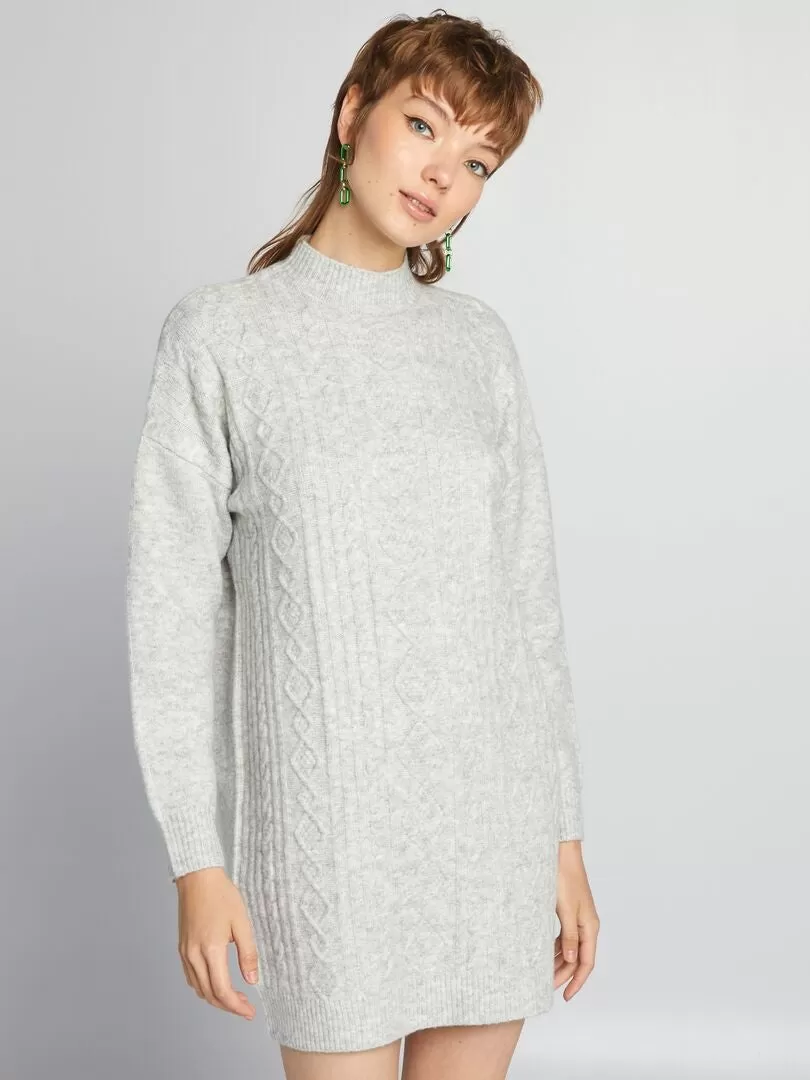 Robe pull en maille torsadée - Gris clair