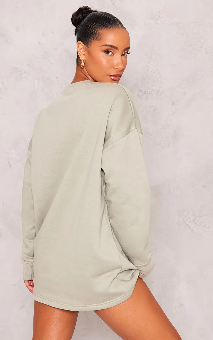 Robe pull en sweat oversize vert sauge à col rond