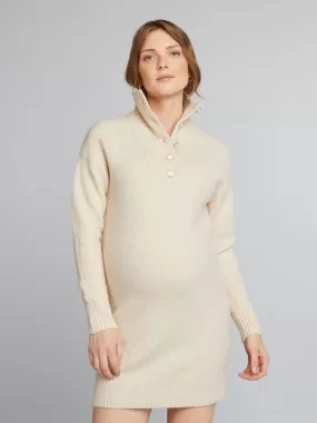 Robe pull grossesse col camionneur - Blanc cassé