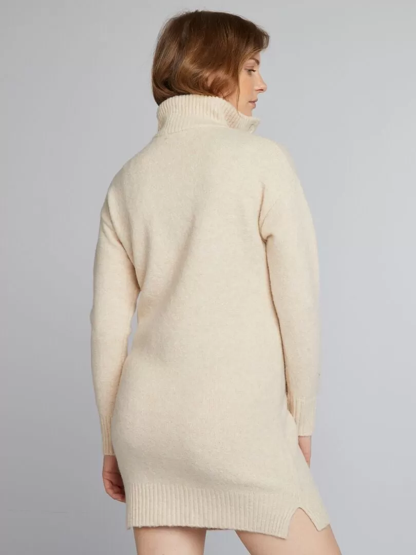 Robe pull grossesse col camionneur - Blanc cassé