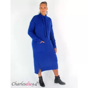 Robe pull longue BRENDA laine hiver bleu roi