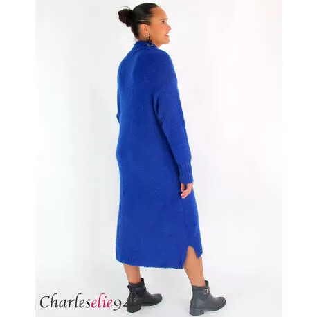 Robe pull longue BRENDA laine hiver bleu roi