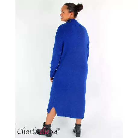 Robe pull longue BRENDA laine hiver bleu roi