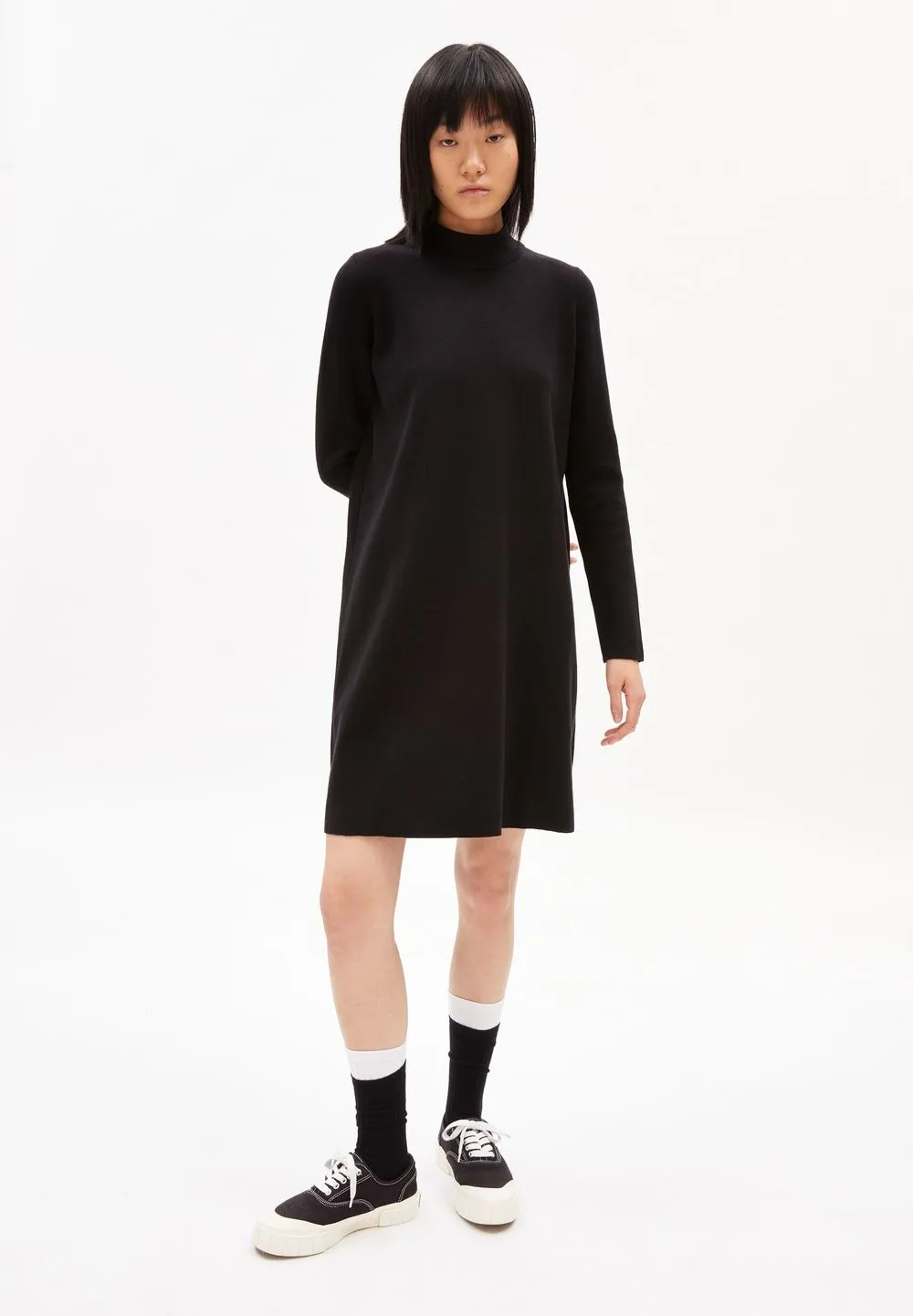 Robe pull à col cheminée noire en coton bio - friadaa Black femme