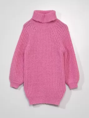 Robe pull à col roulé en maille - Rose