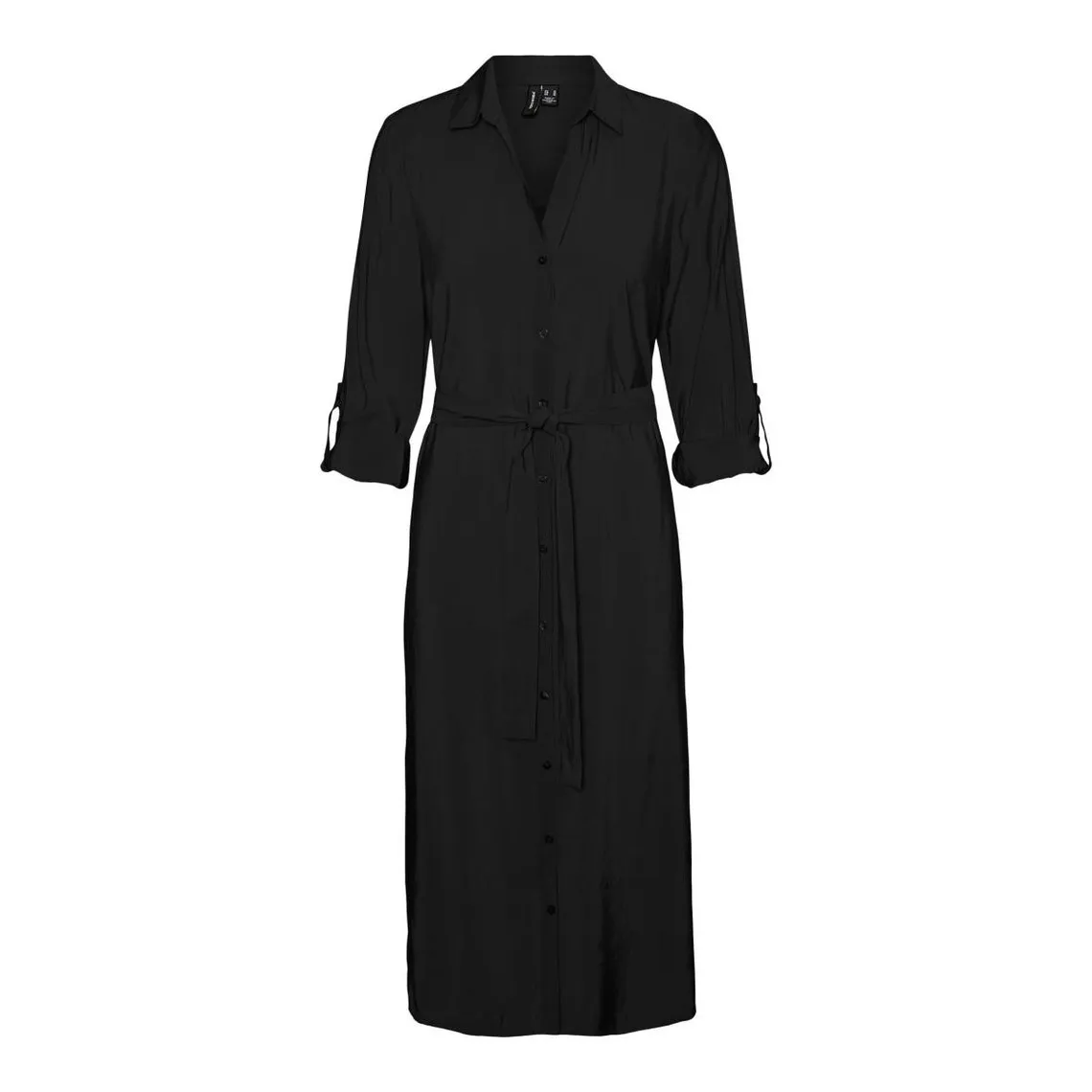 Robe Regular Fit Col chemise Manches longues Longueur maxi noir en viscose | 3 Suisses