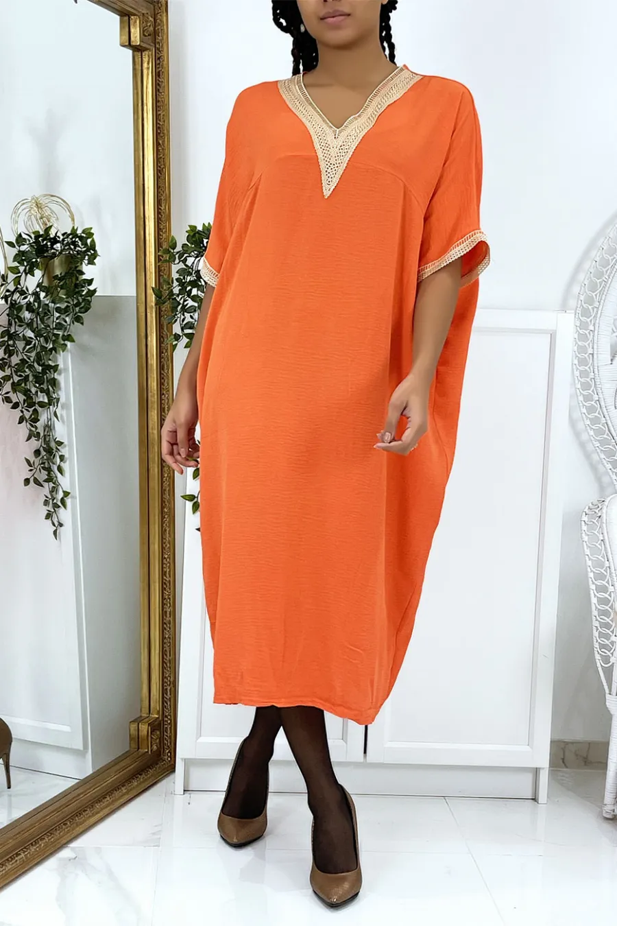 Robe tunique over size corail vol V avec dentelle