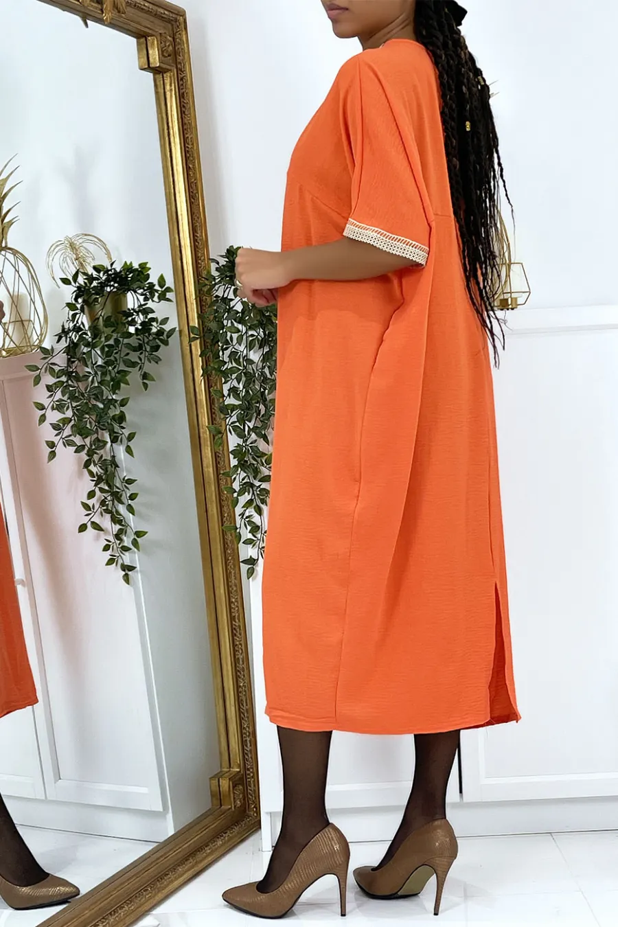 Robe tunique over size corail vol V avec dentelle