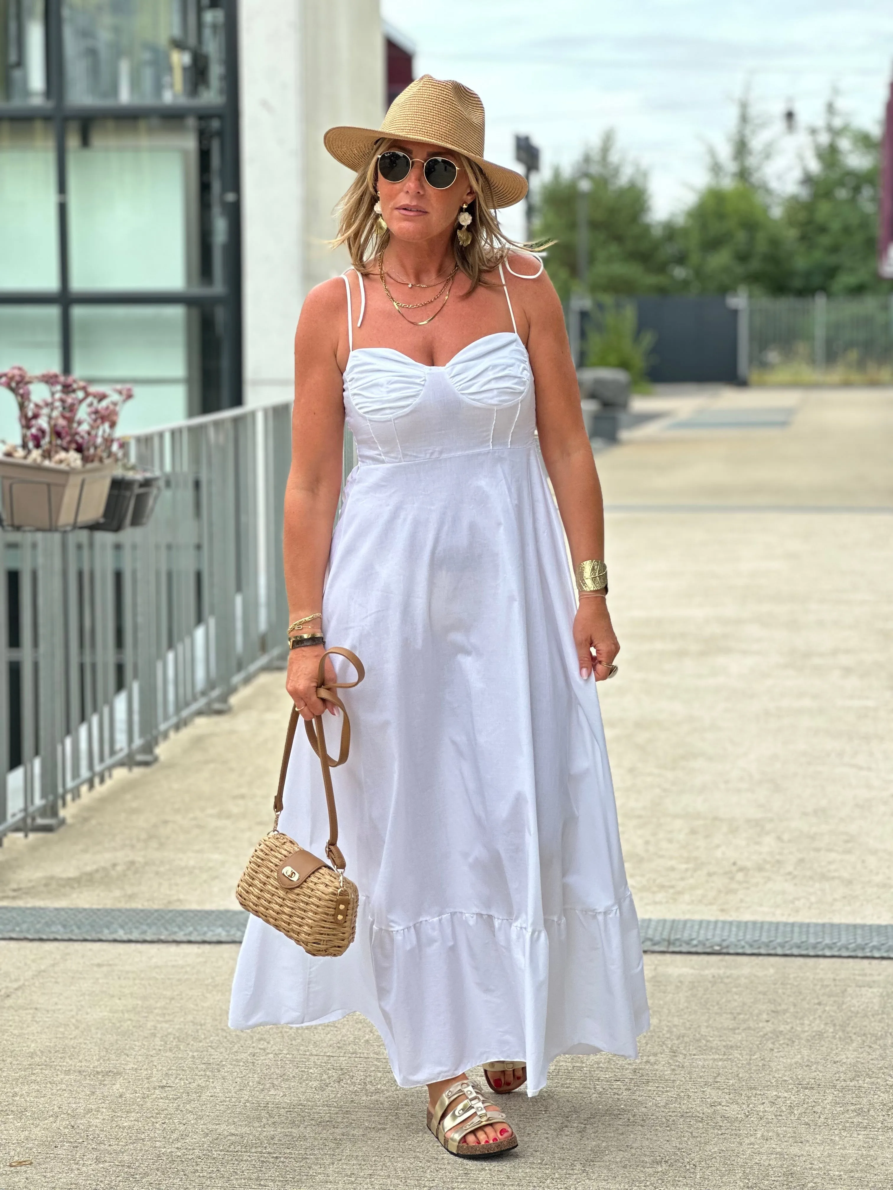 Robe uni coton bretelle Blanc